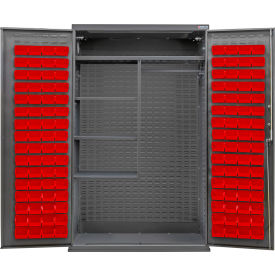 GoVets E-Lock Configurable Combo Charging Cabinet48x24x78Gray4 Shelf120 Red Bins 936SRD708