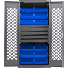 GoVets Configurable Ventilated Drawer Cabinet36Wx24Dx78HGray4 Drawers12 Blue Bins 943SBL708