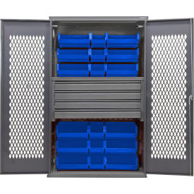 GoVets Configurable Ventilated Drawer Cabinet48Wx24Dx78HGray4 Drawers24 Blue Bins 949SBL708