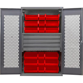 GoVets Configurable Ventilated Drawer Cabinet 48Wx24Dx78H Gray 4 Drawers 24 Red Bins 949SRD708