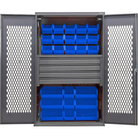 GoVets Configurable Ventilated Drawer Cabinet48Wx24Dx78HGray4 Drawers102 Blue Bins 950SBL708