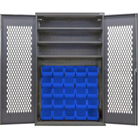 GoVets Configurable Ventilated Bin Cabinet 48Wx24Dx78H Gray 3 Shelf 36 Blue Bins 969SBL708