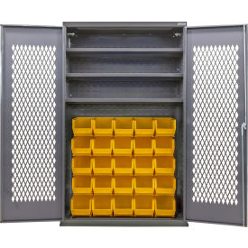 GoVets Configurable Ventilated Bin Cabinet 48Wx24Dx78H Gray 3 Shelf 36 Yellow Bins 969SYL708