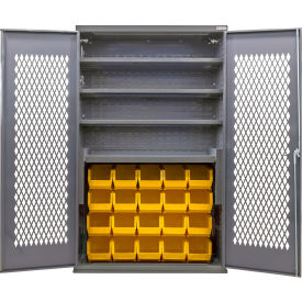 GoVets Configurable Ventilated Bin Cabinet 48Wx24Dx78H Gray 4 Shelf 24 Yellow Bins 972SYL708