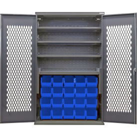 GoVets Configurable Ventilated Charging Cabinet 48x24x78 4 Shelves 24 Blue Bins 987SBL708