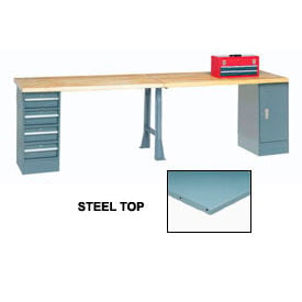 GoVets™ 96x30 Production Workbench Steel Square Edge Cabinet 4 Drawer 1 Leg GY 013608