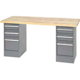 GoVets™ 96 x 30 Pedestal Workbench - 6 Drawers Maple Block Square Edge - Gray 032319