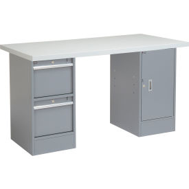GoVets™ 60 x 30 Pedestal Workbench 2 Drawers and Cabinet Laminate Square Edge Gray 041319