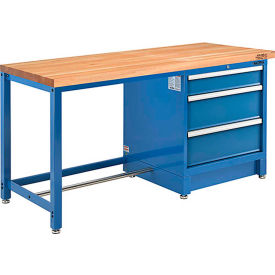 GoVets™ 72Wx30D Modular Workbench 3 Drawers Maple Butcher Block Square Edge Blue 141711