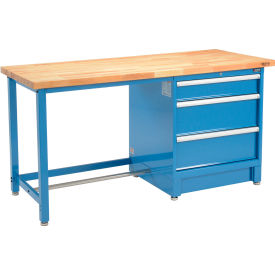 GoVets™ 72Wx30D Modular Workbench 3 Drawers Birch Butcher Block Square Edge Blue 143711