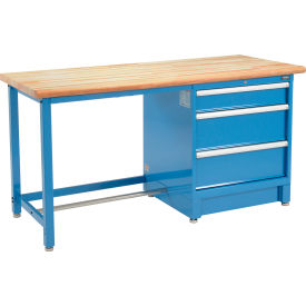 GoVets™ 72Wx30D Modular Workbench 3 Drawers Maple Butcher Block Safety Edge Blue 147711