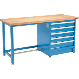 GoVets™ 72Wx30D Modular Workbench 5 Drawers Maple Butcher Block Square Edge Blue 152711