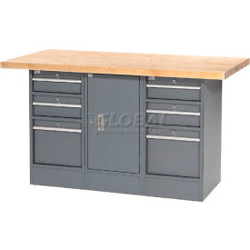 GoVets™ Workbench w/ Maple Square Edge Top & 6 Drawers 60
