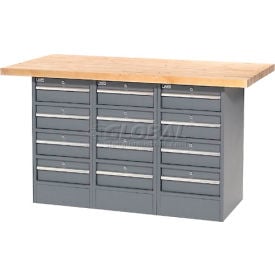 GoVets™ Workbench w/ Maple Square Edge Top & 12 Drawers 60