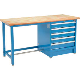 GoVets™ 72Wx30D Modular Workbench 5 Drawers Maple Butcher Block Safety Edge Blue 158711