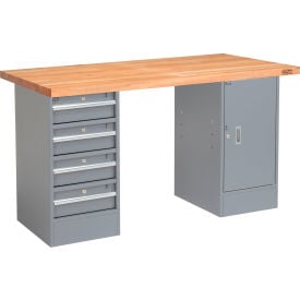 GoVets™ 72 x 30 Pedestal Workbench - 4 Drawers & Cabinet Maple Square Edge - Gray 617607