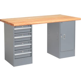 GoVets™ 60 x 30 Pedestal Workbench - 4 Drawers & Cabinet Maple Safety Edge - Gray 622607