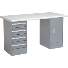 GoVets™ 60 x 30 Pedestal Workbench 4 Drawers & 1 Cabinet Laminate Safety Edge Gray 624607