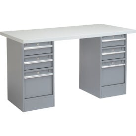 GoVets™ 72 x 30 Pedestal Workbench - 6 Drawers Plastic Laminate Square Edge - Gray 631607