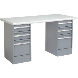 GoVets™ 72 x 30 Pedestal Workbench - 6 Drawers Plastic Laminate Safety Edge - Gray 637607