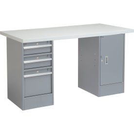 GoVets™ 60 x 30 Pedestal Workbench - 3 Drawer &1 Cabinet Laminate Square Edge Gray 642607