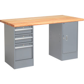 GoVets™ 72 x 30 Pedestal Workbench - 3 Drawers & Cabinet Maple Safety Edge - Gray 647607