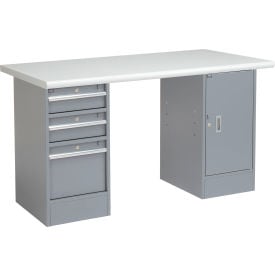 GoVets™ 60 x 30 Pedestal Workbench 3 Drawers & 1 Cabinet Laminate Safety Edge Gray 648607