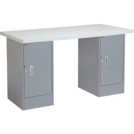 GoVets™ 72 x 30 Pedestal Workbench - 2 Cabinets Plastic Laminate Square Edge - Gray 655607