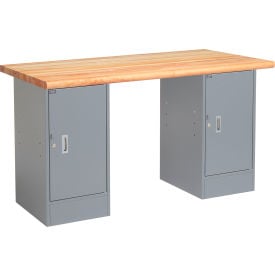 GoVets™ 60 x 30 Pedestal Workbench - 2 Cabinets Maple Block Safety Edge - Gray 658607
