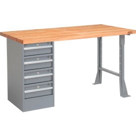 GoVets™ 60 x 30 Pedestal Workbench - 4 Drawers Maple Block Square Edge - Gray 676607