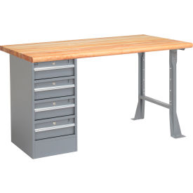 GoVets™ 60 x 30 Pedestal Workbench - 4 Drawers Maple Block Safety Edge - Gray 682607