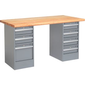 GoVets™ 60 x 30 Pedestal Workbench - 7 Drawers Maple Block Safety Edge - Gray 694607