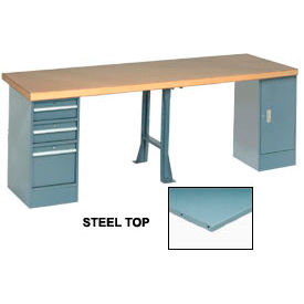 GoVets™ 96x30 Production Workbench Steel Square Edge Cabinet 3 Drawer 1 Leg GY 726300