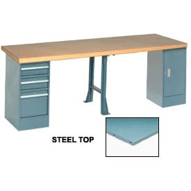 GoVets™ 120x30 Production Workbench Steel Square Edge Cabinet 3 Drawer 1 Leg GY 727300