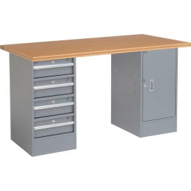 GoVets™ 72 x 30 Pedestal Workbench - 4 Drawers & Cabinet Shop Top Square Edge Gray 734300