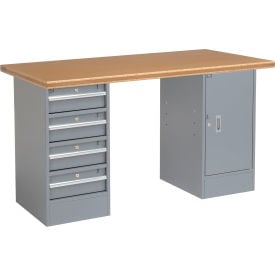 GoVets™ 60x30 Pedestal Workbench - 4 Drawers & 1 Cabinet Shop Top Safety Edge Gray 747300