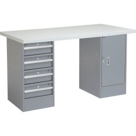 GoVets™ 60 x 24 Pedestal Workbench 4 Drawers & 1 Cabinet Laminate Square Edge Gray 778253