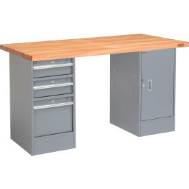 GoVets™ 72 x 24 Pedestal Workbench - 3 Drawers & 1 Cabinet Maple Square Edge - Gray 785253