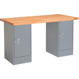 GoVets™ 72 x 24 Pedestal Workbench - Double Cabinet Maple Block Square Edge - Gray 789253