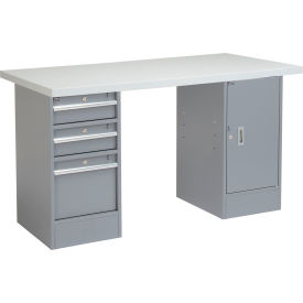GoVets™ 96 x 30 Pedestal Workbench - 3 Drawers & Cabinet Laminate Square Edge Gray 861318