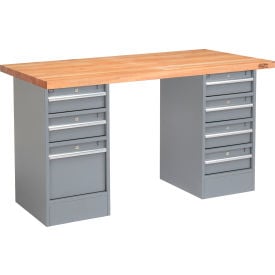 GoVets™ 96 x 30 Pedestal Workbench - 7 Drawers Maple Block Square Edge - Gray 865318