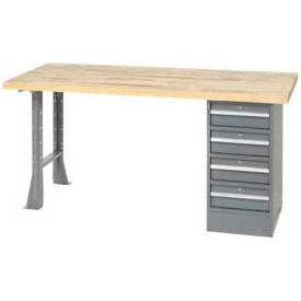 GoVets™ 96 x 30 Pedestal Workbench - 4 Drawers & Open Leg Maple Square Edge Gray 895318