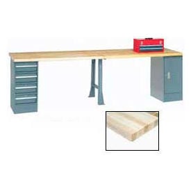 GoVets™ 96 x 30 Extra Long Production Workbench - Maple Block Square Edge - Gray 925318