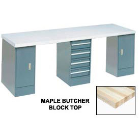 GoVets™ 144x30 Production Workbench Maple Square Edge Top 2 Cabinet 4 Drawer GY 976607