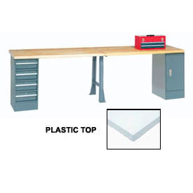 GoVets™ 144x30 Production Workbench Laminate Square Edge Cabinet 4 Drawer 1 Leg 979607