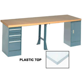 GoVets™ 96x30 Production Workbench Laminate Square Edge Cabinet 3 Drawer 1 Leg 983607