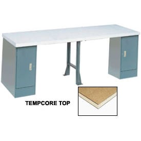 GoVets™ 120 x 30 Production Workbench - Shop Square Edge Top 2 Cabinet 1 Leg Gray 993607