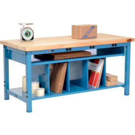 GoVets™ Packing Workbench W/Lower Shelf & Power Maple Square Edge 72