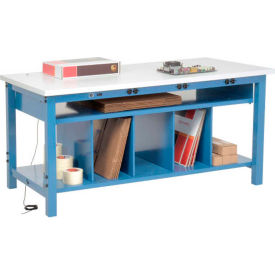 GoVets™ Packing Workbench W/Lower Shelf & Power ESD Square Edge 72