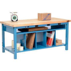 GoVets™ Packing Workbench W/Lower Shelf & Power Maple Square Edge 72